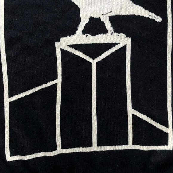 Cavermpt Black Long Sleeve Hoodie White Raven Loose Dropped Shoulders - Picture 9 of 13